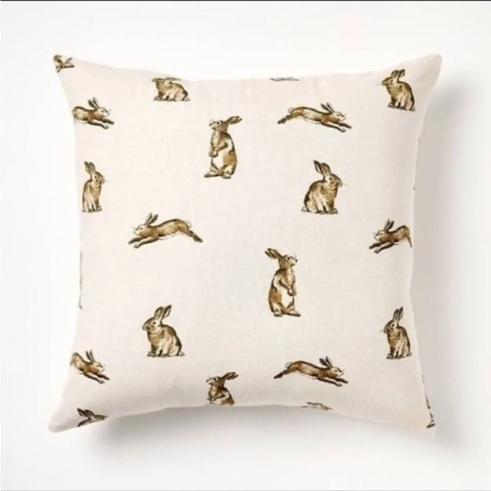 Studio McGee McGee Oversized Printed Bunny Square Throw Pillow Linen/Bro…